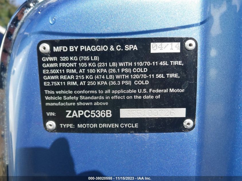 2015 VESPA PRIMAVERA 50 4V IE ZAPC536B3F5100726