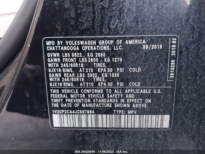 2018 VOLKSWAGEN ATLAS SE - 1V2CP2CA4JC597984