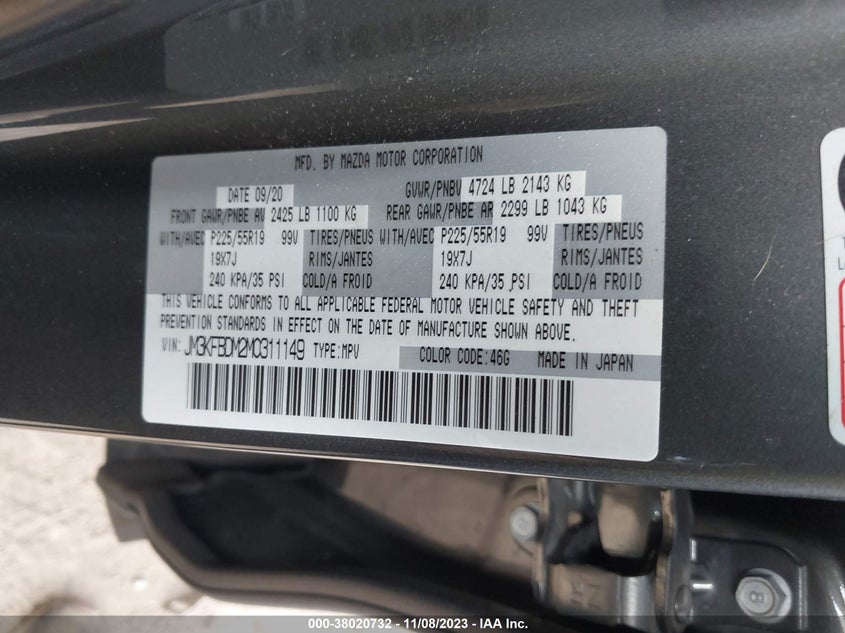 VIN JM3KFBDM2M0311149 2021 MAZDA CX-5 GRAND TOURING