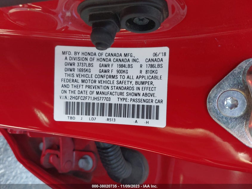 VIN 2HGFC2F71JH577703 2018 HONDA CIVIC EX