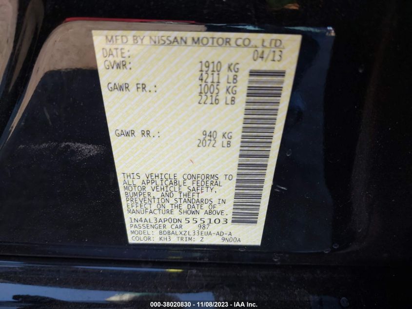 2013 NISSAN ALTIMA 2.5 SL - 1N4AL3AP0DN555103