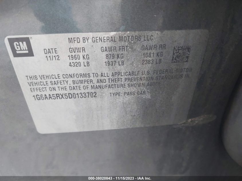 2013 CADILLAC ATS STANDARD - 1G6AA5RX5D0133702