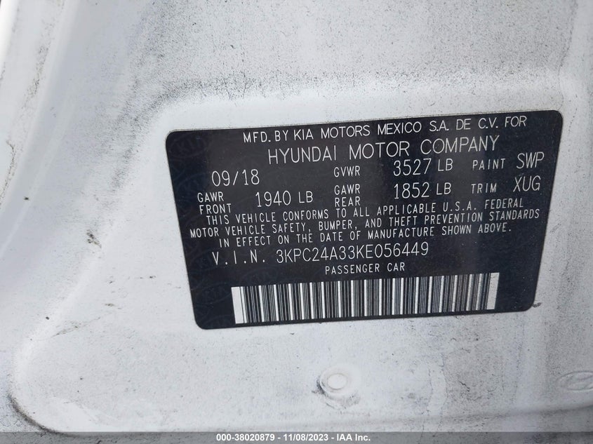 VIN 3KPC24A33KE056449 2019 HYUNDAI ACCENT SE/SEL