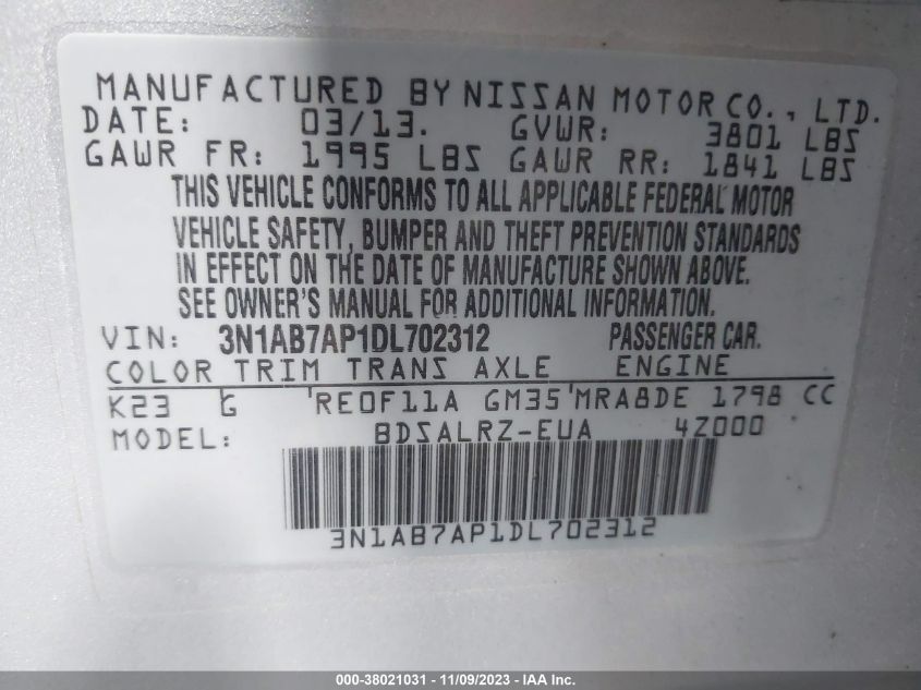 2013 NISSAN SENTRA SR - 3N1AB7AP1DL702312