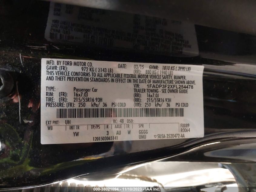 2015 FORD FOCUS SE - 1FADP3F2XFL254478
