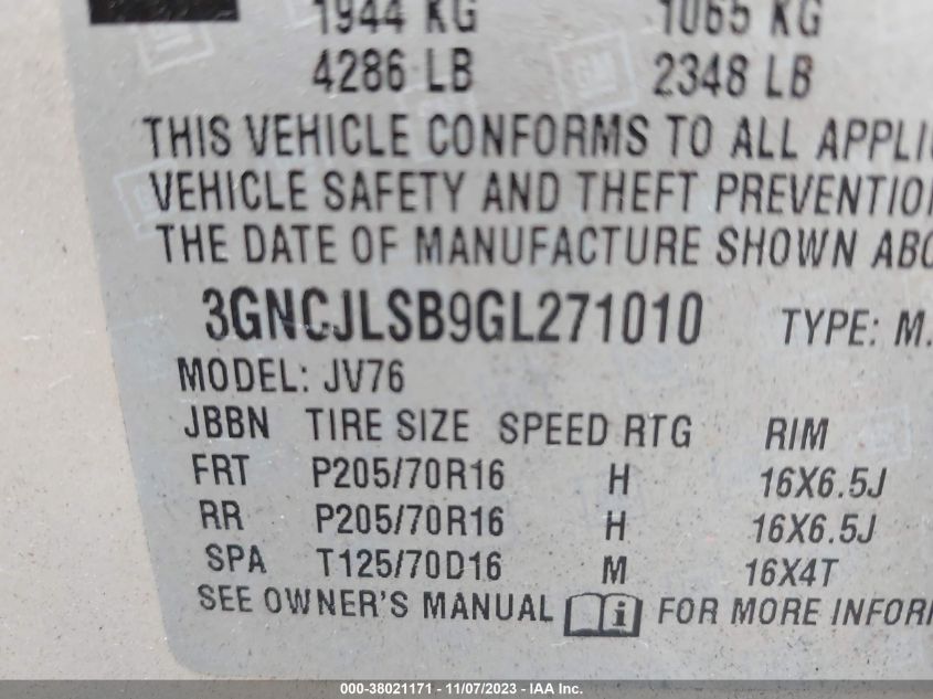 2016 CHEVROLET TRAX 1LT - 3GNCJLSB9GL271010