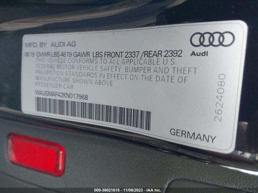 WAUGMAF42KN017968 2019 AUDI A4, photo no. 9