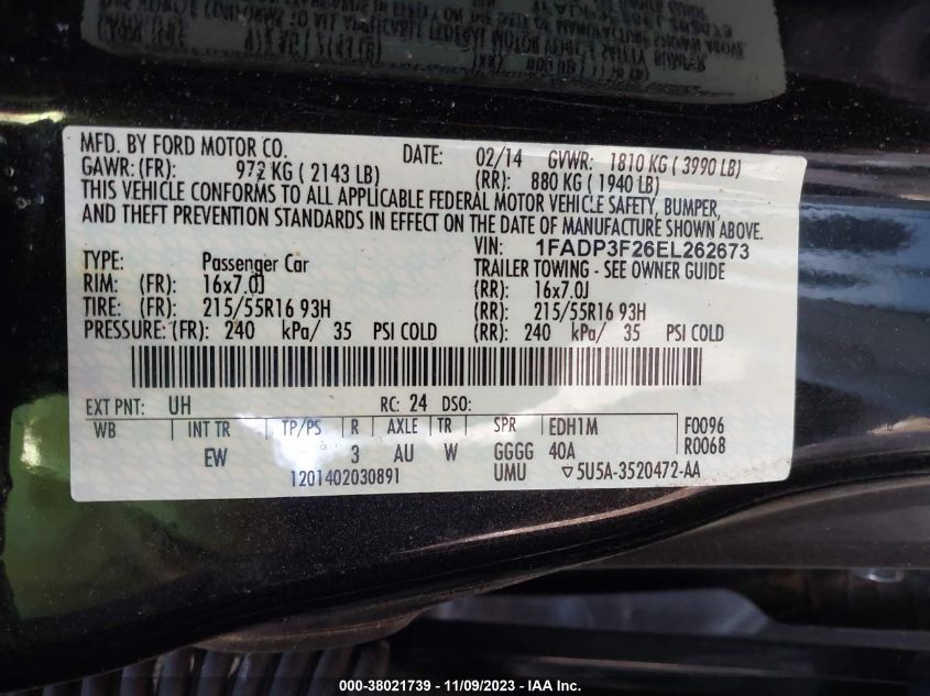 2014 FORD FOCUS SE - 1FADP3F26EL262673