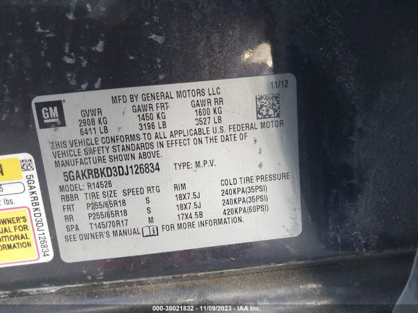 2013 BUICK ENCLAVE - 5GAKRBKD3DJ126834