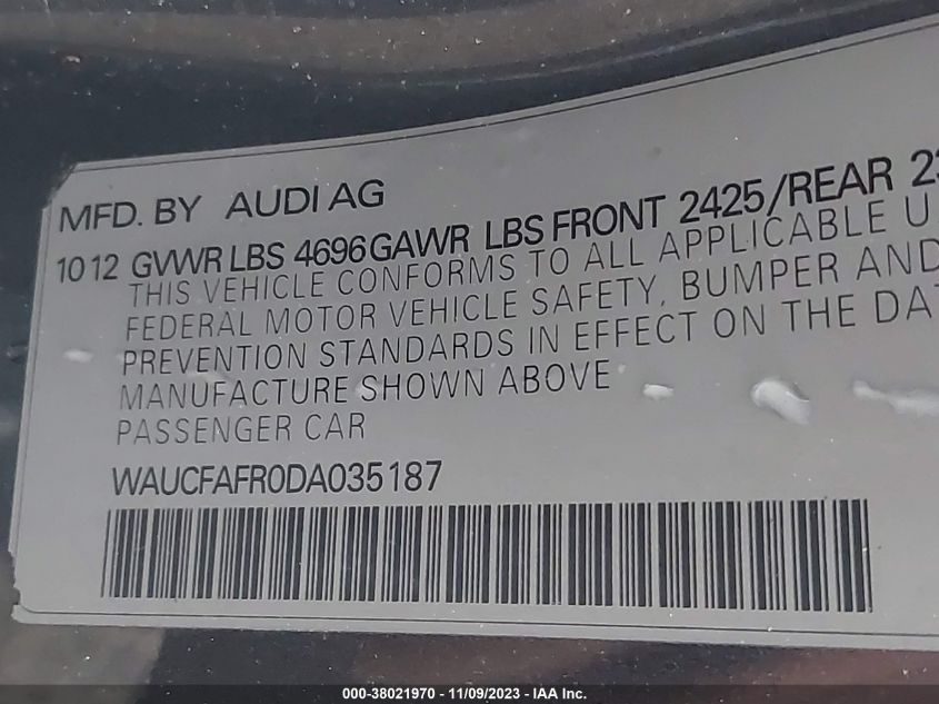 2013 AUDI A5 PREMIUM - WAUCFAFR0DA035187