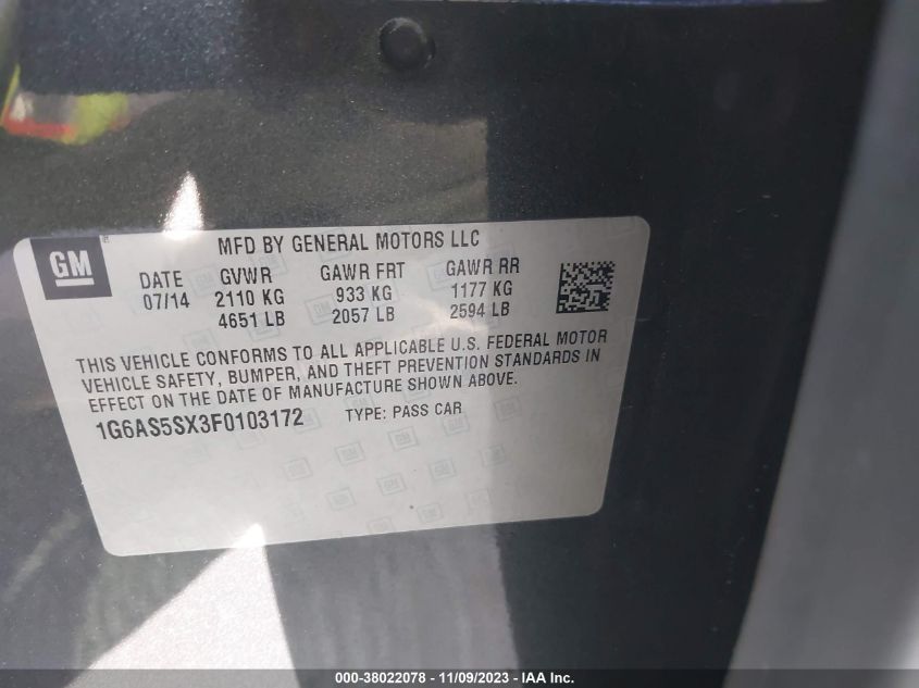 2015 CADILLAC CTS PERFORMANCE - 1G6AS5SX3F0103172