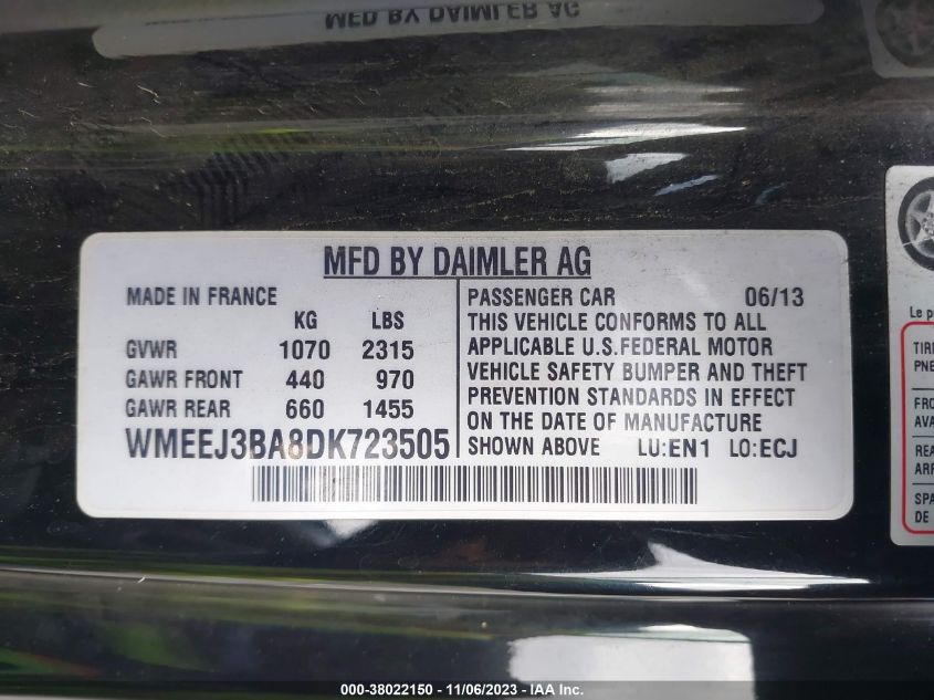 2013 SMART FORTWO PASSION/PURE - WMEEJ3BA8DK723505