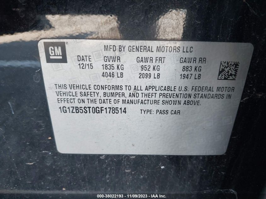 2016 CHEVROLET MALIBU LS - 1G1ZB5ST0GF178514