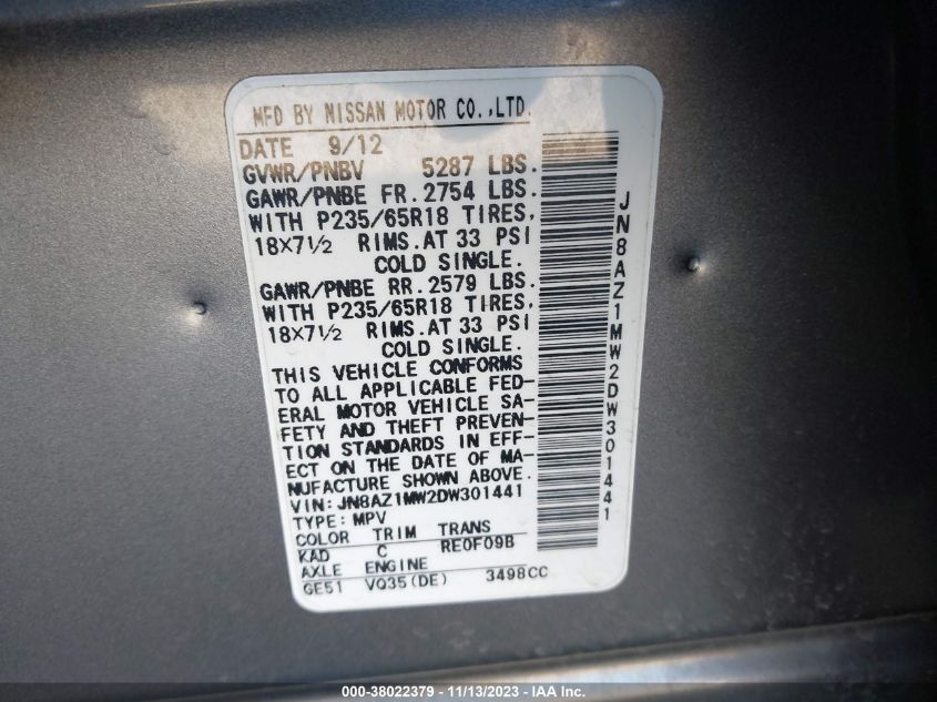 2013 NISSAN MURANO S - JN8AZ1MW2DW301441