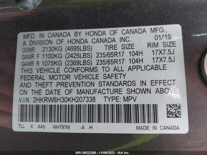 2019 HONDA CR-V LX - 2HKRW6H30KH207338