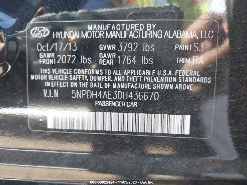 2013 HYUNDAI ELANTRA GLS - 5NPDH4AE3DH436670