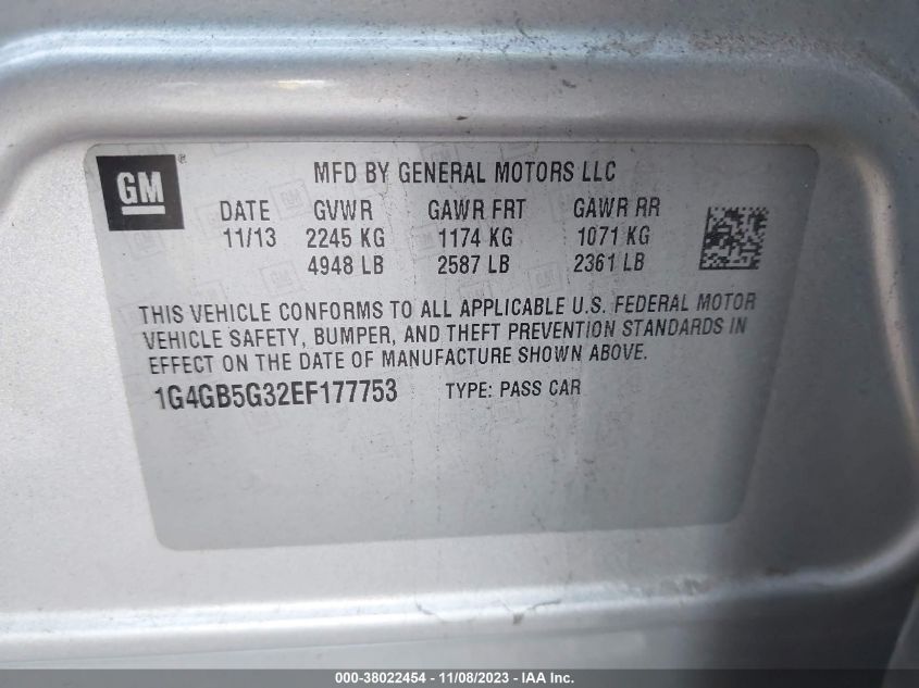 2014 BUICK LACROSSE LEATHER - 1G4GB5G32EF177753