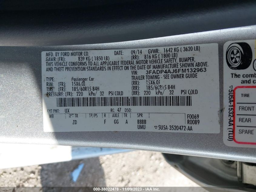 2015 FORD FIESTA S - 3FADP4AJ6FM132963