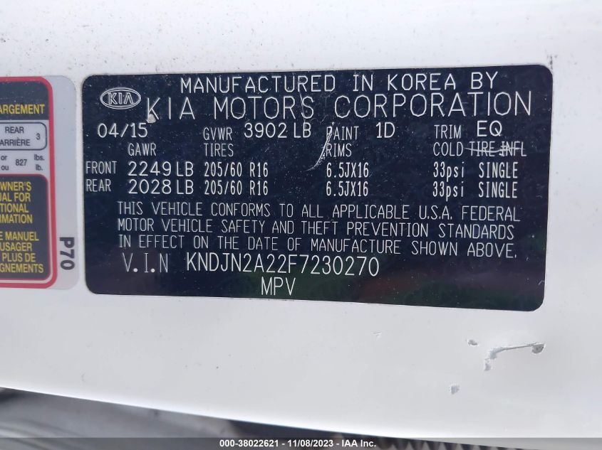 2015 KIA SOUL - KNDJN2A22F7230270