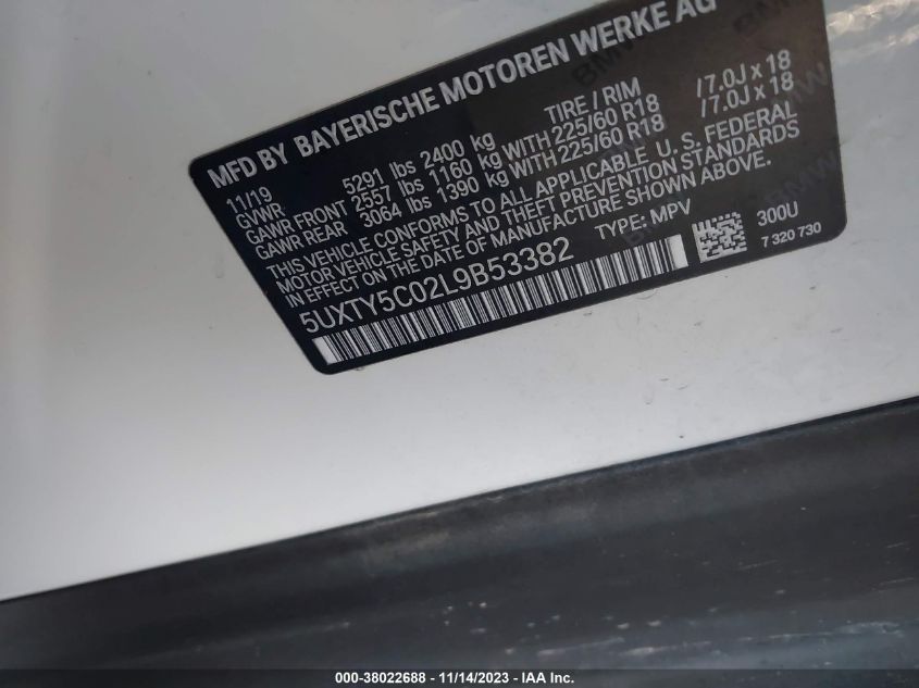 5UXTY5C02L9B53382 2020 BMW X3, photo no. 9