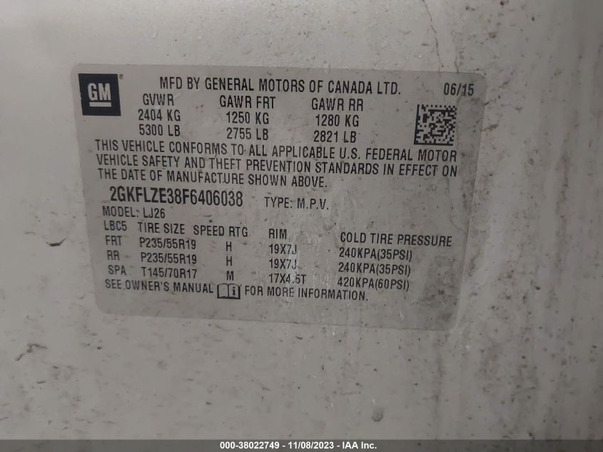 2015 GMC TERRAIN DENALI - 2GKFLZE38F6406038