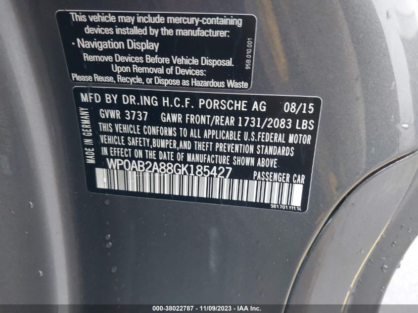 2016 PORSCHE CAYMAN GTS/S WP0AB2A88GK185427