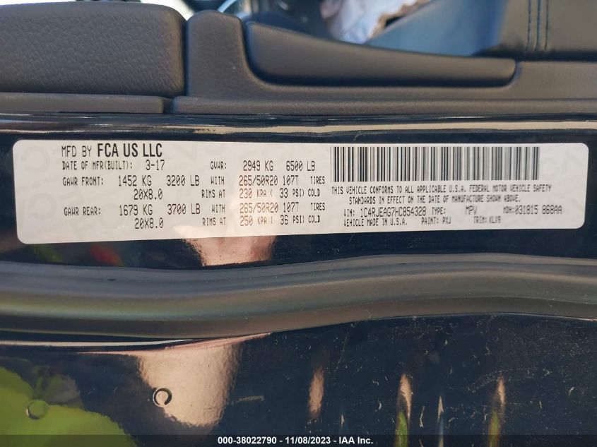VIN 1C4RJEAG7HC854328 2017 JEEP GRAND CHEROKEE LAREDO