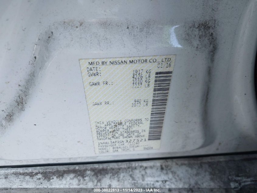 2016 NISSAN ALTIMA 2.5/S/SV/SL/SR - 1N4AL3AP1GN327521