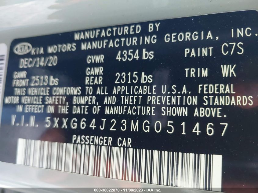 2021 KIA K5 GT LINE - 5XXG64J23MG051467