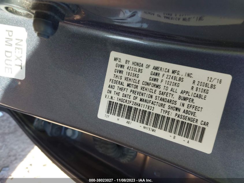 2017 HONDA ACCORD LX - 1HGCR2F3XHA117933