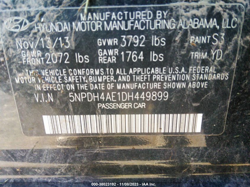 2013 HYUNDAI ELANTRA - SNPDH4AE1DH449899