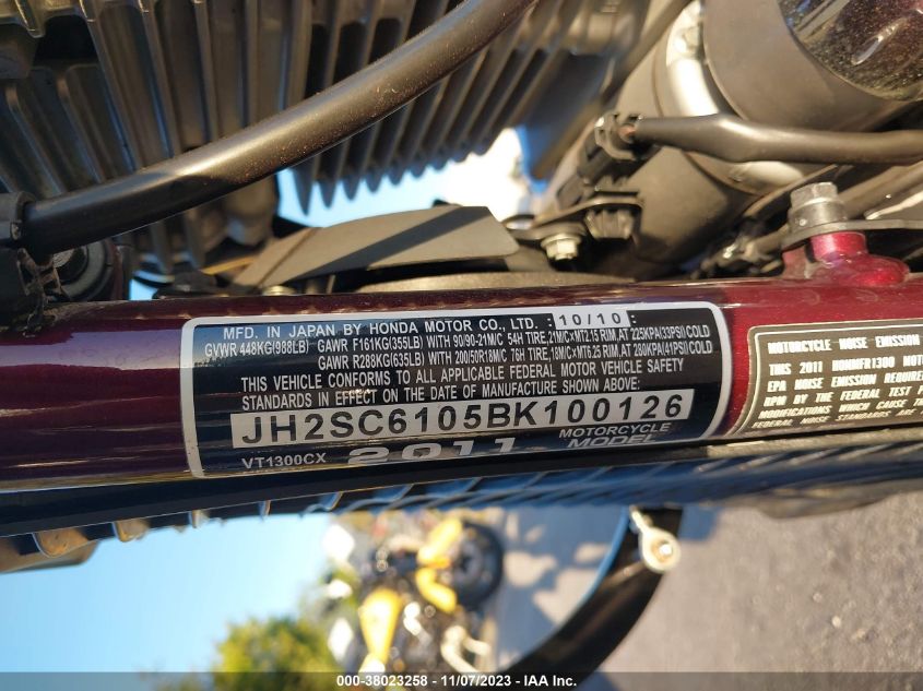 2011 HONDA VT1300 CX JH2SC6105BK100126