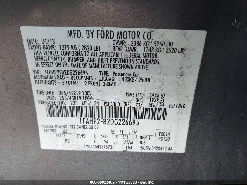 2013 FORD TAURUS LIMITED - 1FAHP2F82DG226695