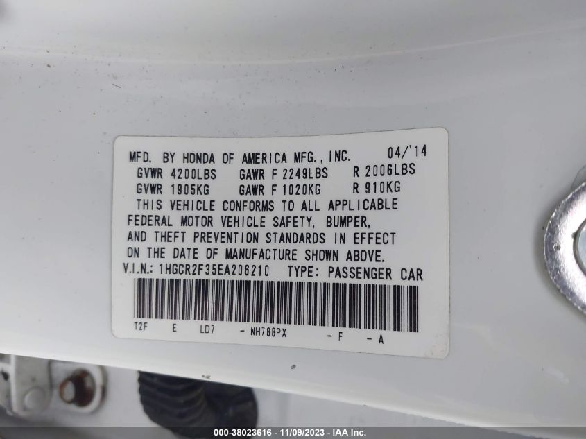 2014 HONDA ACCORD LX - 1HGCR2F35EA206210