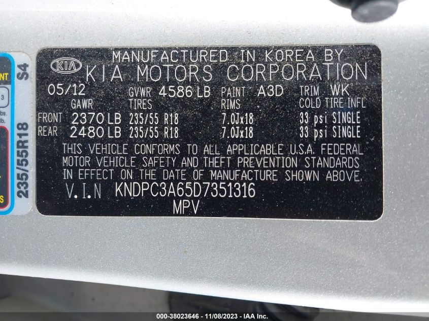 2013 KIA SPORTAGE SX - KNDPC3A65D7351316