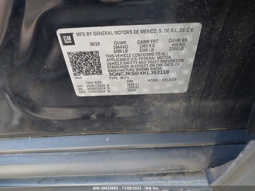 2019 CHEVROLET TRAX LS - 3GNCJKSBXKL393118