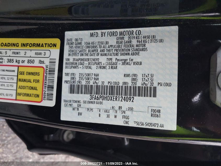 2014 FORD FUSION SE - 3FA6P0HDXER124092