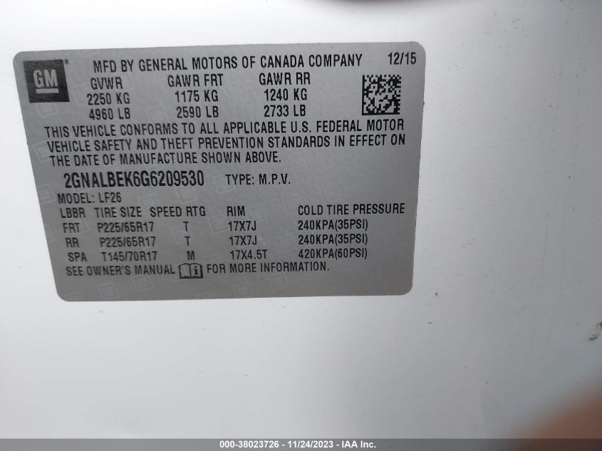 2016 CHEVROLET EQUINOX LS - 2GNALBEK6G6209530