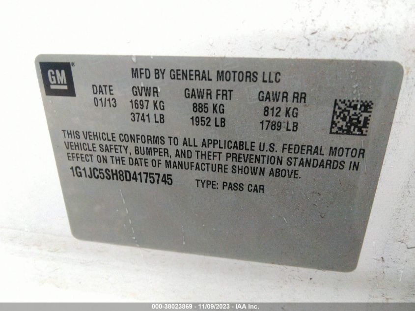 2013 CHEVROLET SONIC LT - 1G1JC5SH8D4175745