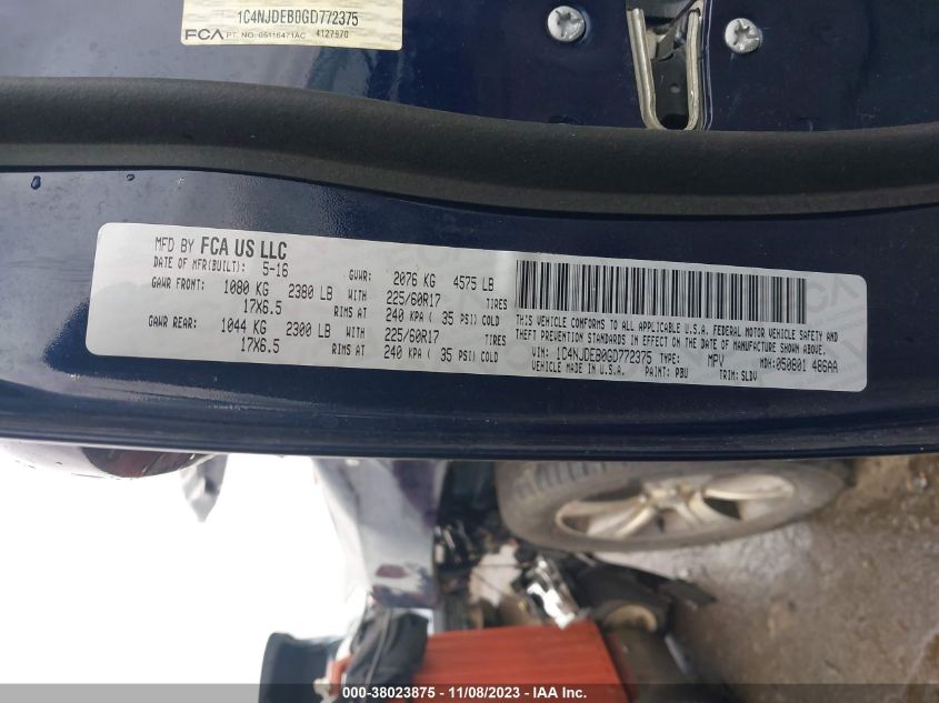 2016 JEEP COMPASS LATITUDE - 1C4NJDEB0GD772375