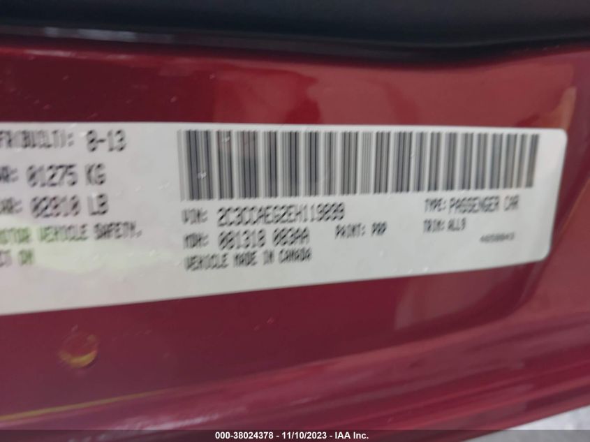 2014 CHRYSLER 300C 2C3CCAEG2EH119899