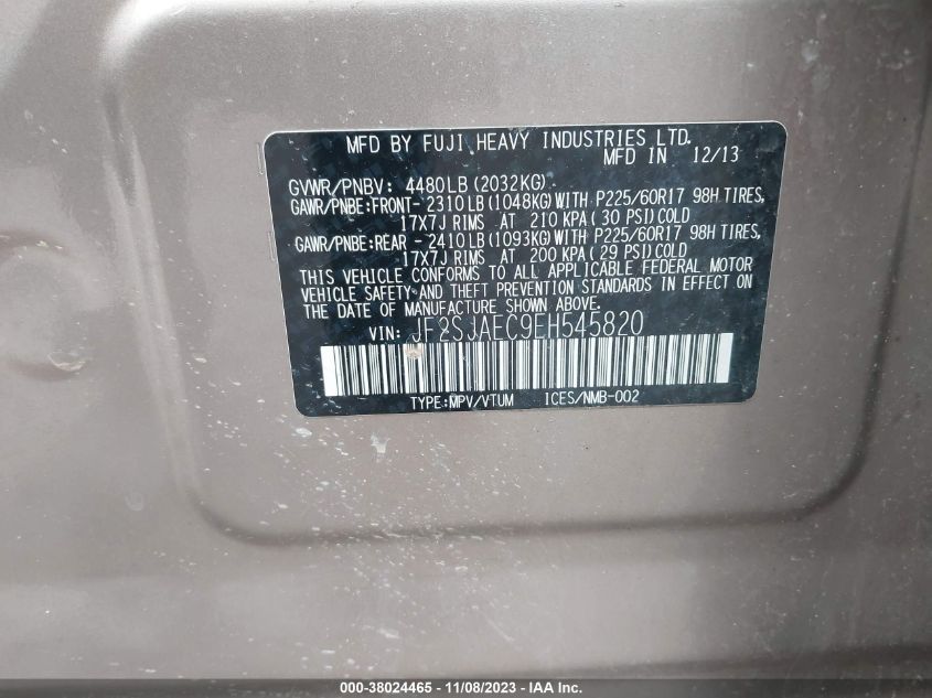 2014 SUBARU FORESTER 2.5I PREMIUM - JF2SJAEC9EH545820