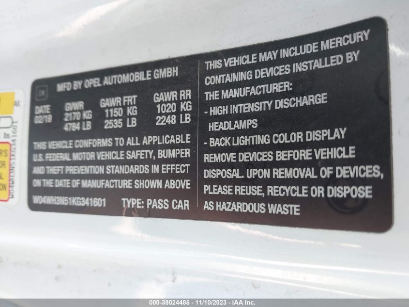 2019 BUICK CASCADA FWD PREMIUM W04WH3N51KG341601