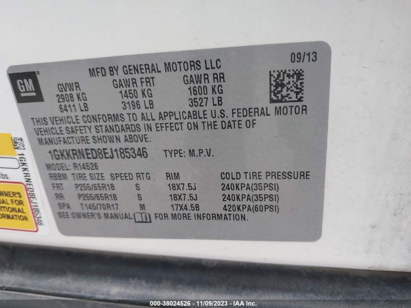 2014 GMC ACADIA SLE - 1GKKRNED8EJ185346