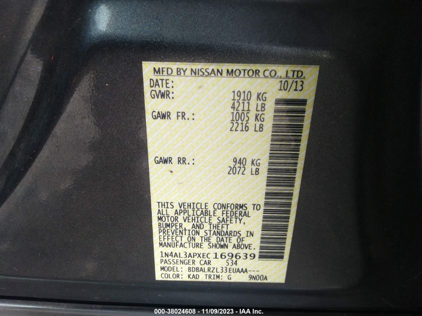 2014 NISSAN ALTIMA 2.5 S - 1N4AL3APXEC169639
