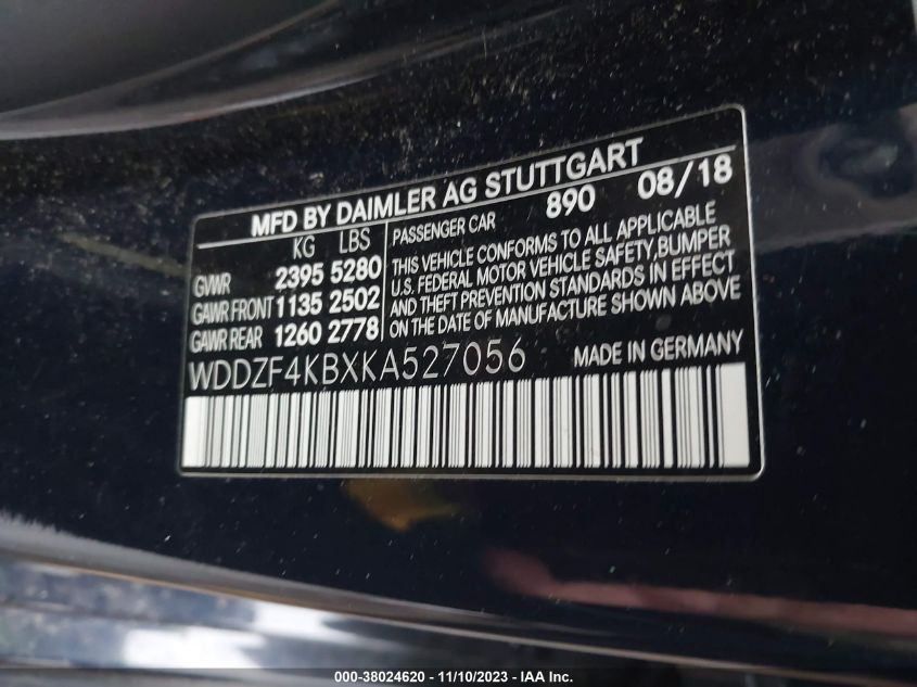 2019 MERCEDES-BENZ E 300 4MATIC WDDZF4KBXKA527056