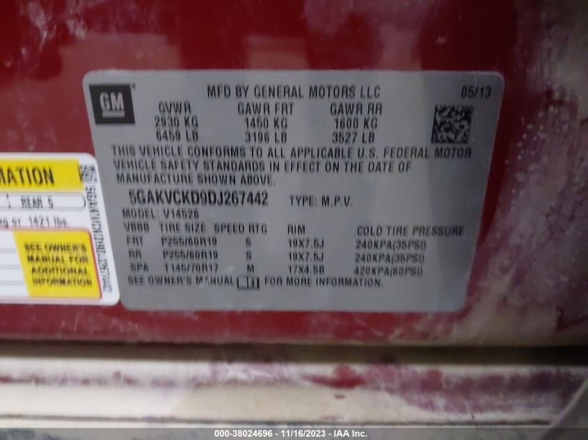 2013 BUICK ENCLAVE LEATHER - 5GAKVCKD9DJ267442