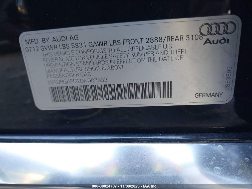 2013 AUDI A8 L 3.0T WAURGAFD2DN007539