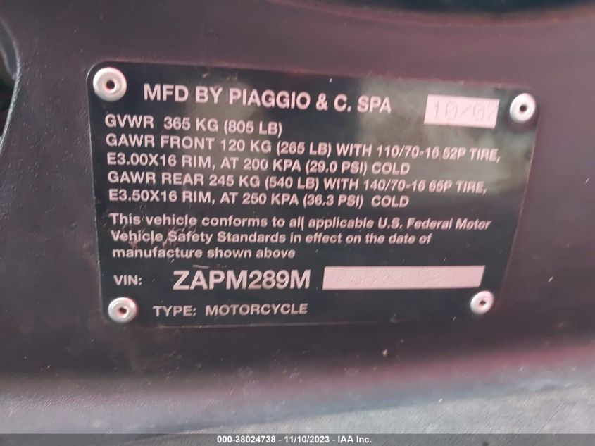 2008 PIAGGIO BV 250 ZAPM289M485001049