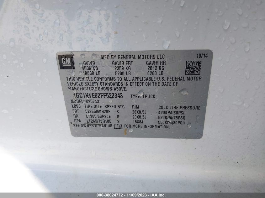 2015 CHEVROLET SILVERADO 2500HD LT - 1GC1KVE82FF523343